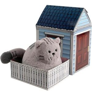 Gray Plush Cat Toy with House